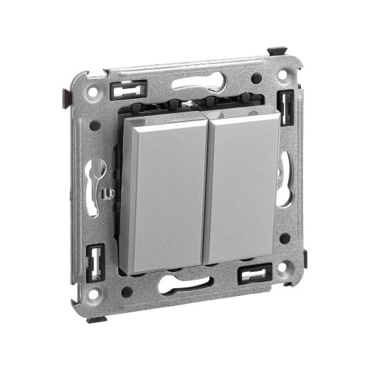 Инвертор двухклавишный в стену, Avanti, закаленная сталь