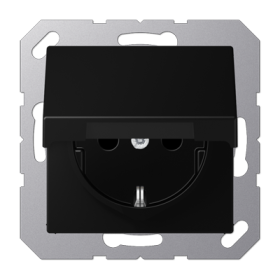 JUNG A Flow/A 550 Черный матовый Розетка с защитой от детей, с крышкой, SCHUKO