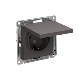 Systeme Electric AtlasDesign Базальт Розетка с/з со шторками с крышкой, 16А, IP20, механизм