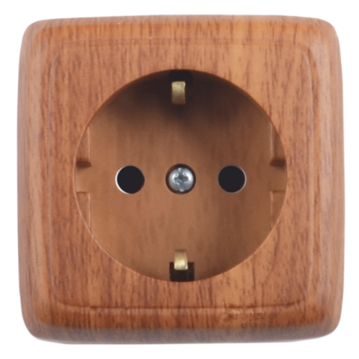 РА16-111-05 Розетка открытой установки, одноместная, с заземляющим контактом, цвет дуб