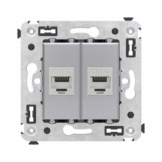 Компьютерная розетка RJ-45 без шторки в стену, кат.6 двойная экранированная, Avanti, закаленная сталь