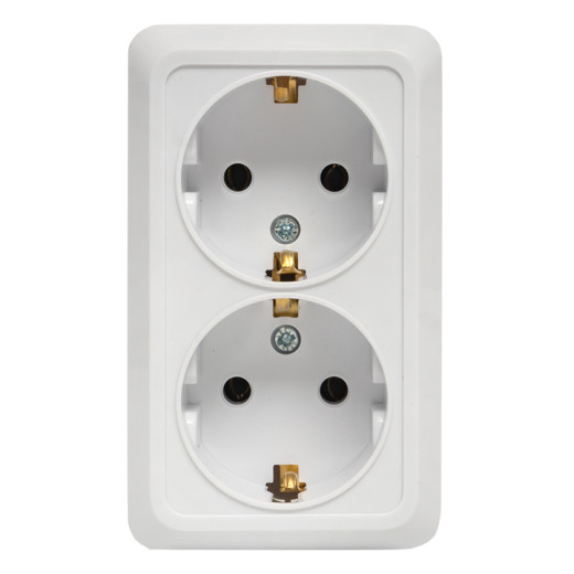 Рим Розетка 2-местная 16А с заземлением белая EKF