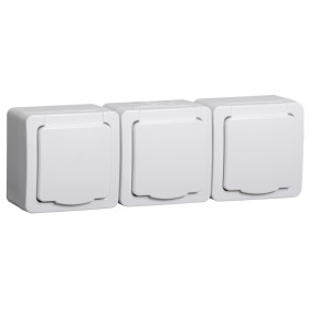 IEK GERMES PLUS Бел Розетка 3-мест. 6мод. в сборе с корпусом с З/К откр. уст-ки16А 220-250В с крышкой винт. зажим IP54