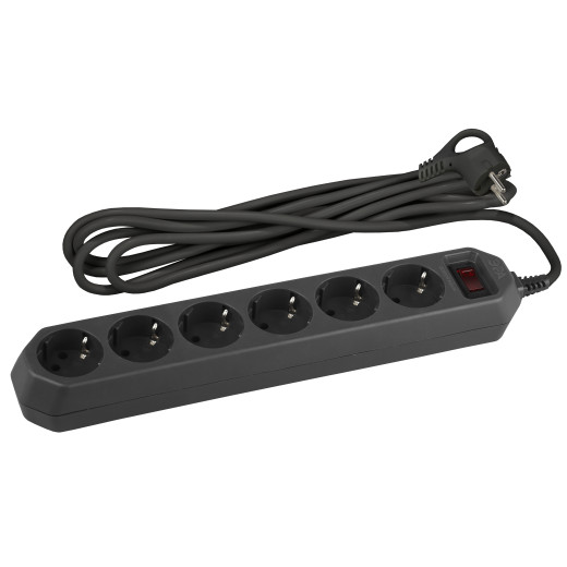 Сетевой фильтр ЭРА  USF-6es-1,5m-B с базовой защитой с заземлением с выключателем 6 розеток 1,5м 10А черный