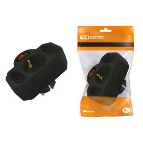 TDM Блок на 3 гнезда с выключателем с индикацией: 1x2П+3 16А+2х2П 2,5А под плоскую вилку 250B черный