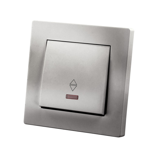 Выключатель на 2 направления 1 кл. с подсветкой 10А серебр. металлик 