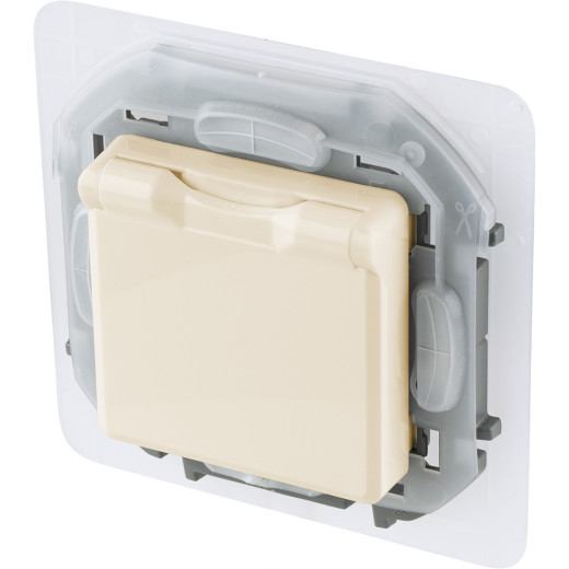 Розетка с заземлением IP44 - Legrand/Daccord Inspiria - со шторками с защитной крышкой 16А 250В винтовые зажимы - слоновая кость