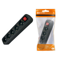 TDM Колодка розеточная 5 гнезд 2П+3 с выключателем16А 250В черная