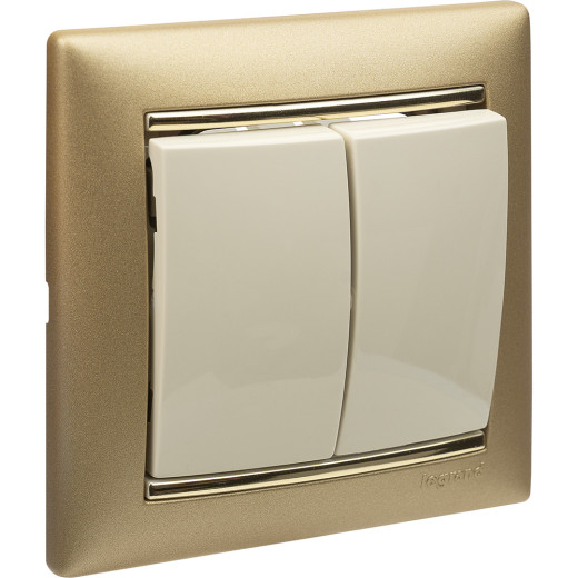 Выключатель двухклавишный - Legrand Valena - 10А 250В схема 5 безвинтовые зажимы - слоновая кость