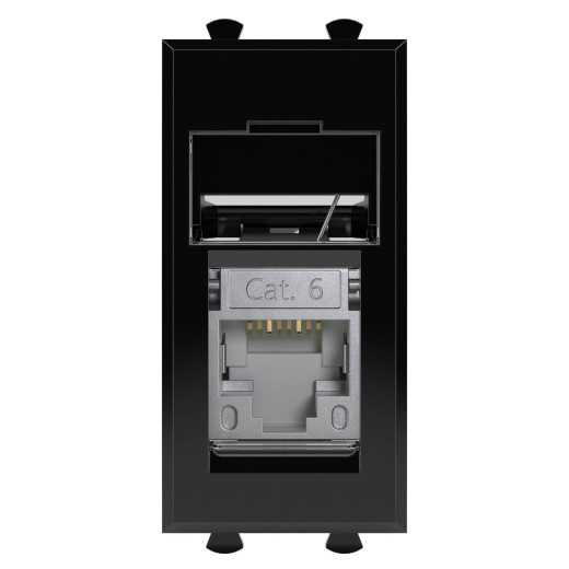 Компьютерная розетка RJ-45 модульная, кат.6 экранированная, Avanti, черный квадрат, 1 модуль
