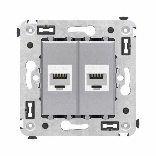 Компьютерная розетка RJ-45 без шторки в стену, кат.6А двойная, Avanti, закаленная сталь