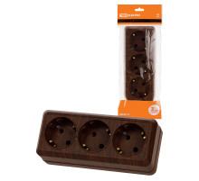 TDM Розетка 3-х местная горизонтальная 2П+3 открытой установки IP20 16A бук 