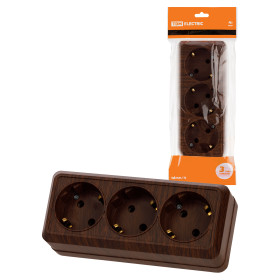 TDM Розетка 3-х местная горизонтальная 2П+3 открытой установки IP20 16A бук 