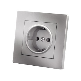 TDM Розетка 2П+З 16А 250В серебр. металлик 