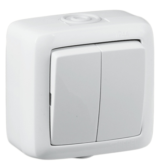 ВА10-251 Выключатель открытой установки, двухклавишный, брызгозащищенный, цвет белый