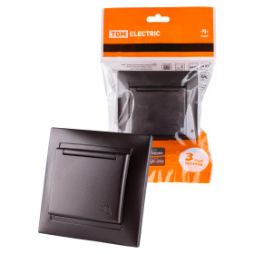 TDM Розетка 2П+З 16А 250В IP44 с защ. шт. с крышкой шоколад 