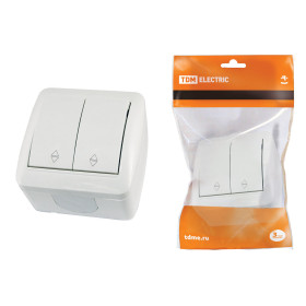 TDM Выключатель на 2 направления 2-кл. открытой установки IP44 10А белый 