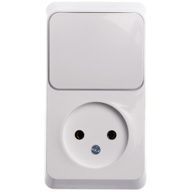Systeme Electric Этюд наруж Бел Блок: Розетка б/з + выключатель 1-клавишный