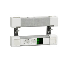 Schneider Electric US+ Блок на струбцинах Верх(2хРоз+2USB A/C) Низ(2хРоз+место д/RJ) БЕЛ/СЕР.ТКАНЬ