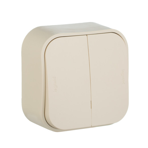 Переключатель двухклавишный - Legrand Quteo - IP20 10A 250В винтовые зажимы накладной монтаж - слоновая кость