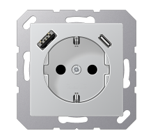 JUNG Алюминий Розетка SCHUKO® с USB-зарядным устройством, тип A + тип С; термопласт