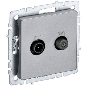 IEK BRITE BASE Алюминий Розетка двойная TV+SAT РТВ/РСп12-БрА
