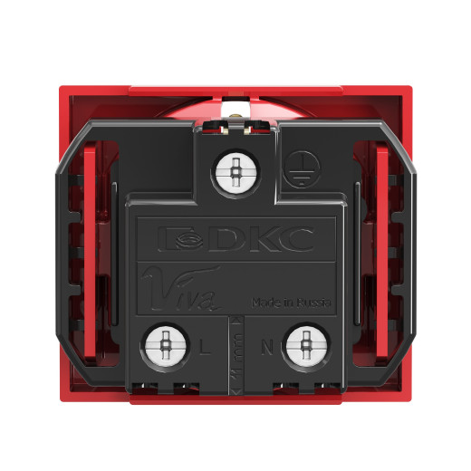 Розетка силовая 2Р+Е, со шторками, Viva, 2 мод., красная