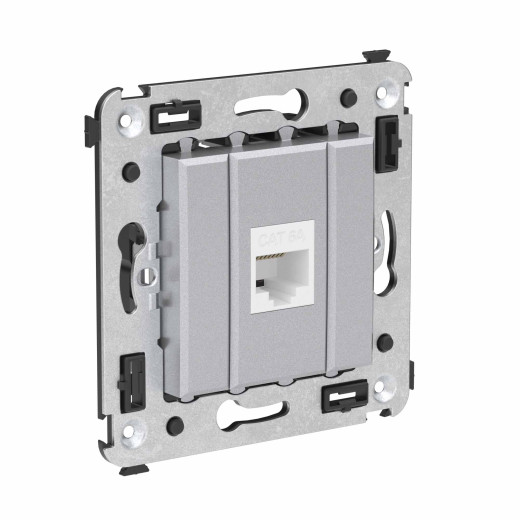 Компьютерная розетка RJ-45 без шторки в стену, кат.6А одинарная, Avanti, закаленная сталь