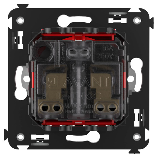Розетка в стену, 2P+E, с з/ш, Avanti, красный квадрат