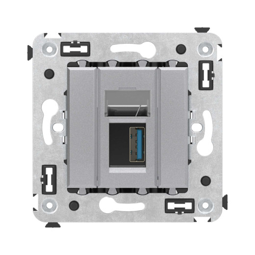 USB 3.0 розетка одинарная в стену, тип А-А, Avanti, закаленная сталь