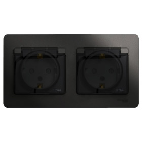 Systeme Electric Glossa Антрацит Розетка 2-ая с/з, со шторками, в сборе, IP44