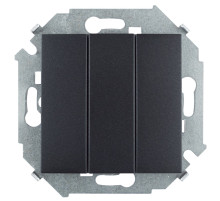 Simon 15 Графит Выключатель 3-клавишный, 10А, 250В, винт. зажим