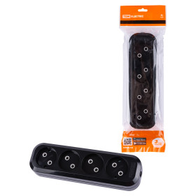 TDM Колодка розеточная 4 гнезда 2П б/з 10А 250В черная