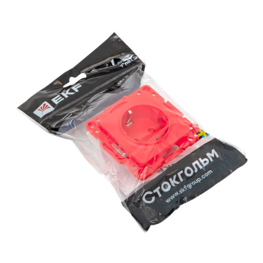 Стокгольм Механизм Розетки 1-местной с/з 16А винтовые клеммы красный с защ. штор. EKF