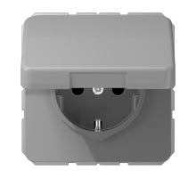 JUNG CD Серая Розетка с/з, с крышкой, пруж. зажим