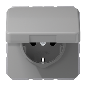 JUNG CD Серая Розетка с/з, с крышкой, пруж. зажим