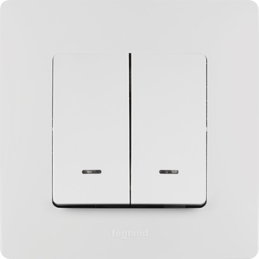 Выключатель двухклавишный с подсветкой/индикацией - Legrand Etika - 10А 250В безвинтовые зажимы - белый