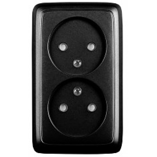 РА16-144-08 Розетка открытой установки, двухместная, со шторками, с изолирующей пластиной, цвет черный