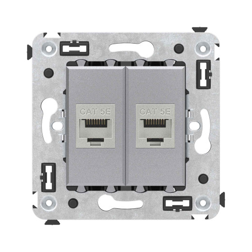 Компьютерная розетка RJ-45 без шторки в стену, кат.5e двойная экранированная, Avanti, закаленная сталь
