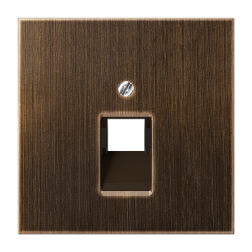 Крышка для одинарных телефонных и компьютерных розеток (UAE), фиксация винтом, металл, латунь antik, Messing