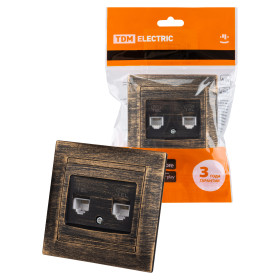 TDM Розетка двойная телефонная RJ11  старинная бронза 