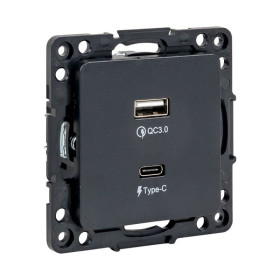 EKF PROxima Стокгольм Черный Розетка с 2USB type A+C.