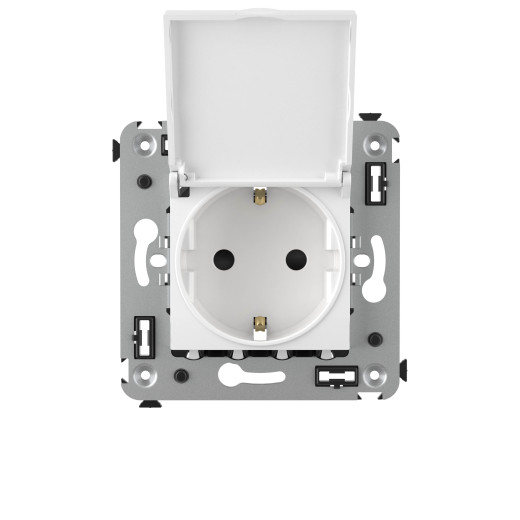 Розетка с крышкой в стену, 2P+E, с з/ш, Avanti, белое облако