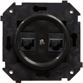 BIRONI Шедель Пластик Черный Розетка  2-ая RJ45  (скрытый монтаж)