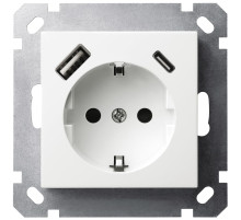 Jasmart G Белый глянцевый Розетка с/з со шторками 16A c USB A+C 25W