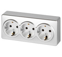 ЭРА Розетка Эксперт 11-2208-03 тройная с заземлением 3х2P+E Schuko IP20 16A-250В ОУ алюминий