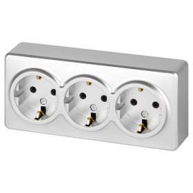 ЭРА Розетка Эксперт 11-2208-03 тройная с заземлением 3х2P+E Schuko IP20 16A-250В ОУ алюминий