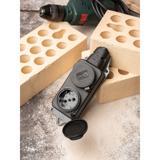 Роз. (колодка) двухмест. с защит. крышками каучуковая 230В 2P+PE 16A IP44 EKF Марс