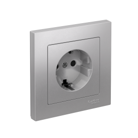 Systeme Electric AtlasDesign Алюминий Розетка с заземлением со шторками, 16А, в сборе, быстрозажим. клем.