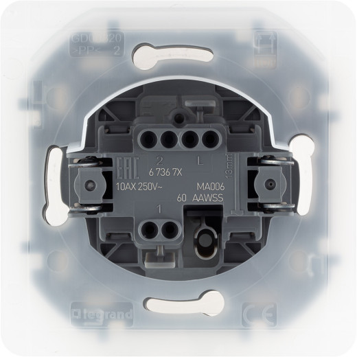 Переключатель одноклавишный IP44 - Legrand/Daccord Inspiria - 10АХ 250В безвинтовые зажимы - алюминий